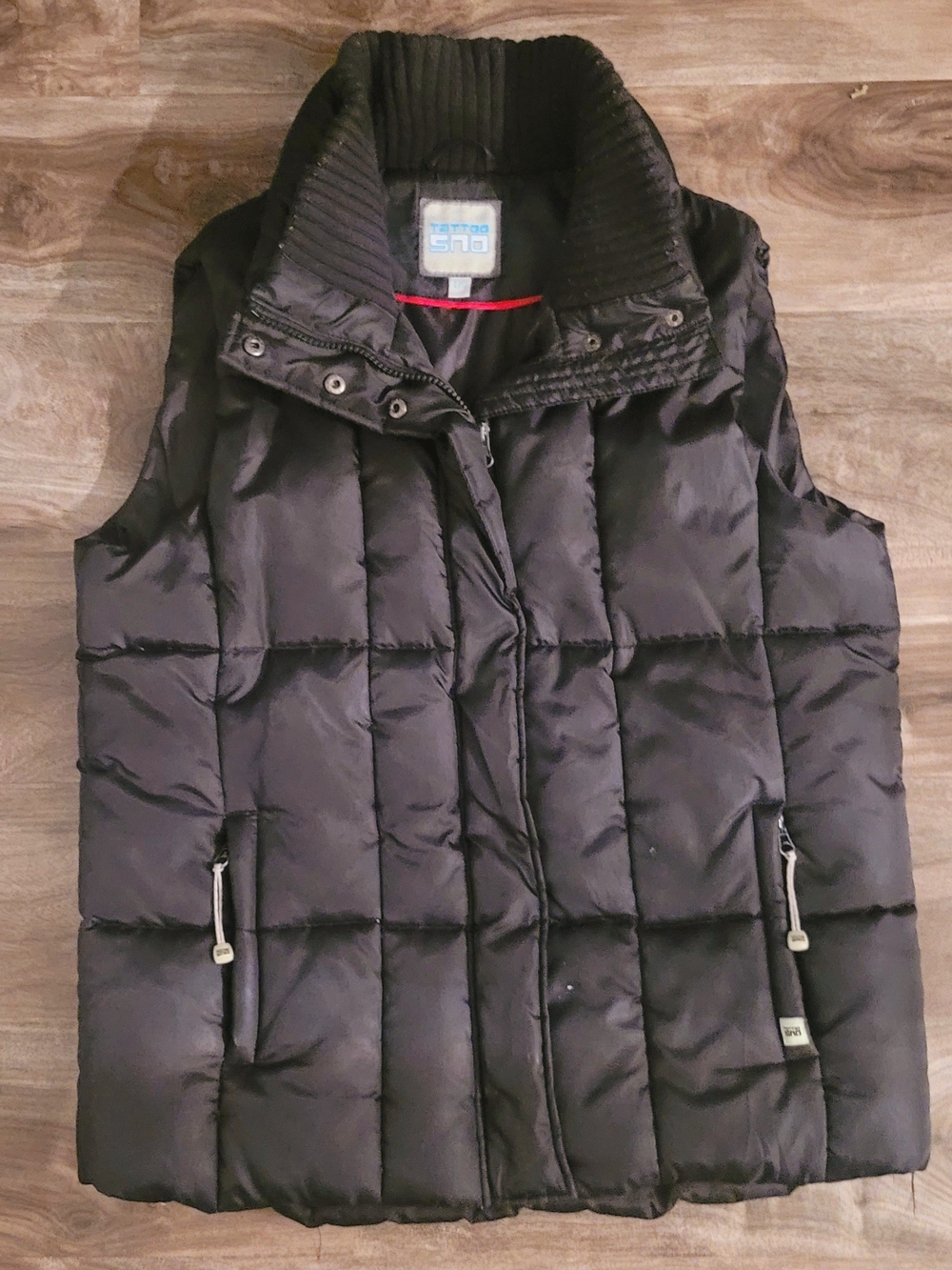 Women’s Black Quilted Puffer Vest with Ribbed Stand Collar